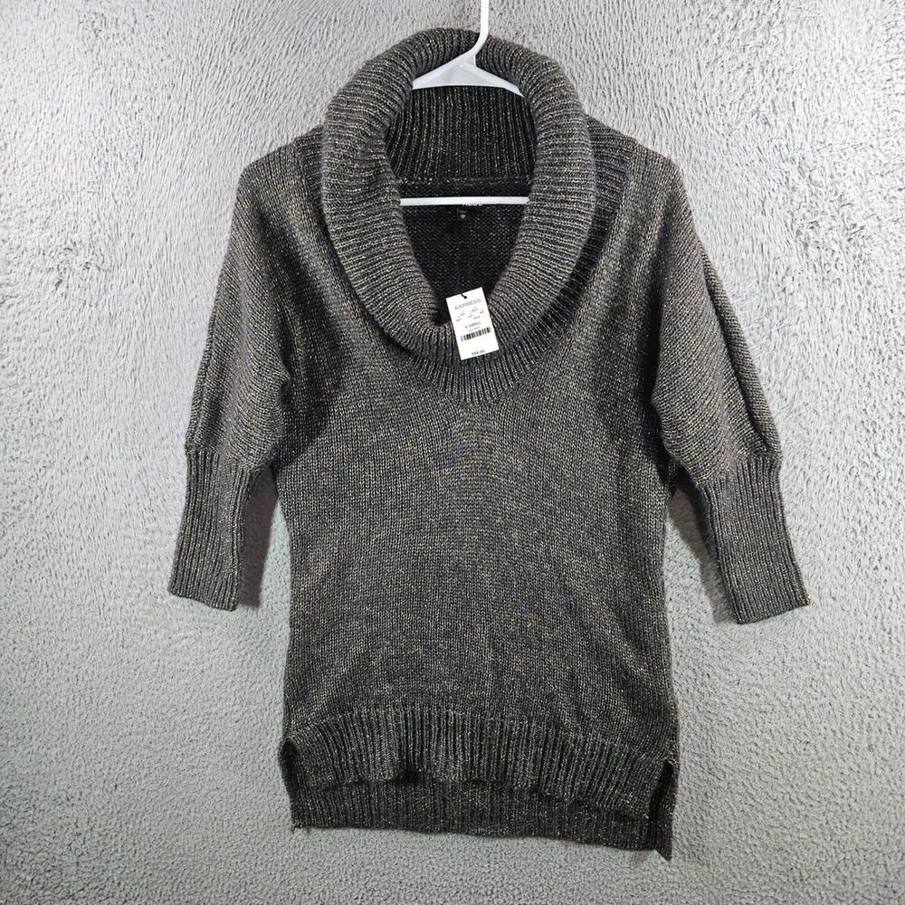 Express Womens Metallic Cowl Neck Sweater Gold Black Wool Blend NWT XS